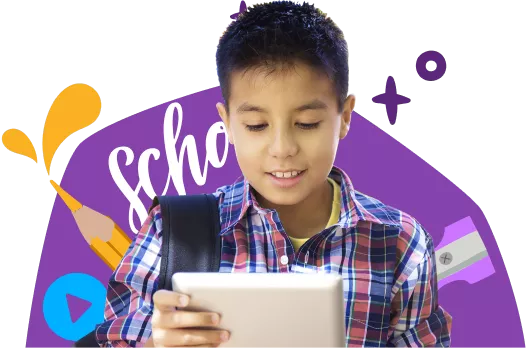 An elementary aged child using Rosetta Stone on a tablet